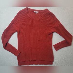 Madewell Thompson Pocket Pullover Sweater Crewneck XXS Heather Lipstick Orange